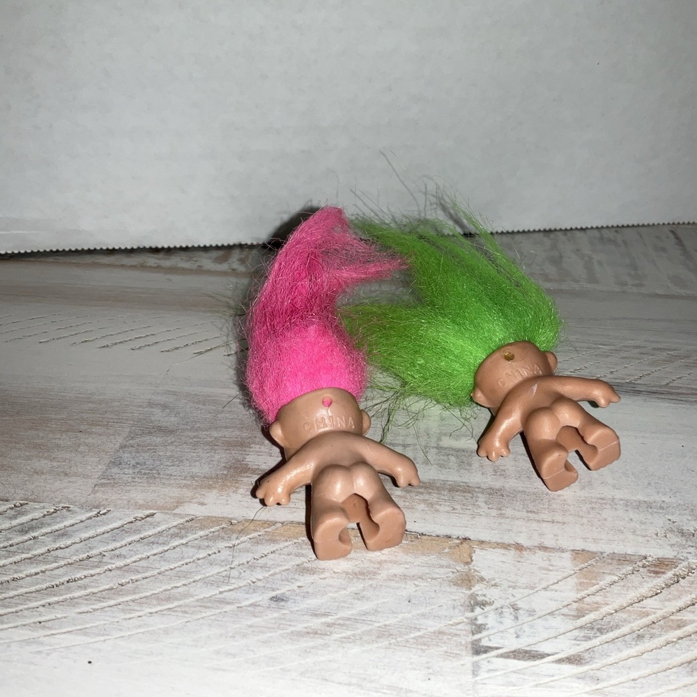 Vintage Trolls Lot of 2 Pink Green Hair Troll Pencil Topper 1989 Topper Toys - Picture 4 of 6